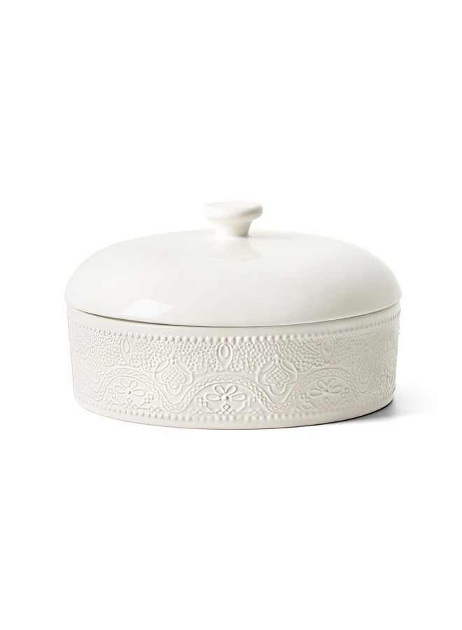 FE FUN ELEMENTS FE Ceramic Tortilla Warmer,Lace Emboss 8.8 Inch Tortilla Holder with Lid for Taco Tuesday, Mexican Night and Party,Taco Bread Pancake,Tortilleros Para Las Tortillas Caliente (Bright White) - Image 1