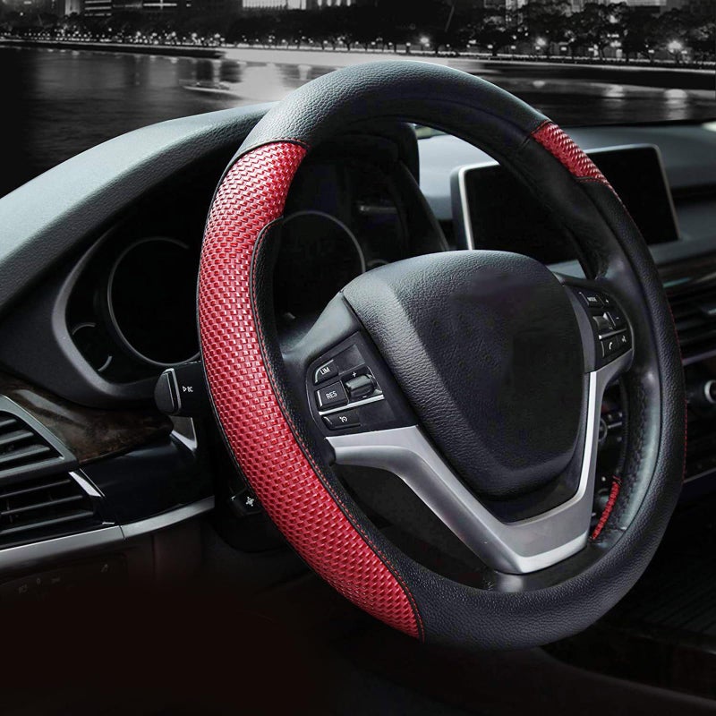 Valleycomfy Steering Wheel Cover with Microfiber Leather for Car Truck SUV 15 inch (Red) - Image 2