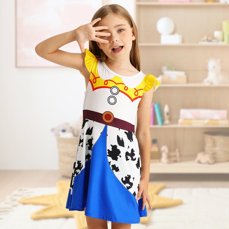 Jurebecia Girls Nightgowns Princess Nightdress for Kids Flutter Sleeves Night Gown Sleepwear Pajamas Nightie 5t Blue Yellow - Image 2