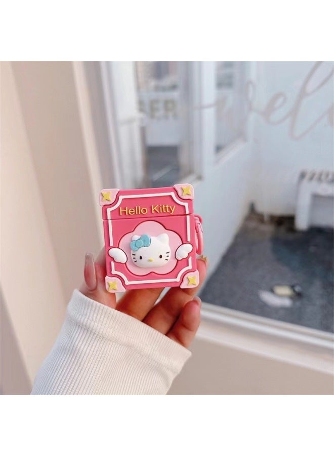 Cartoon Three-color Cloth Cloth For Airpods4 Apple Wireless Bluetooth Earphone Case 1/2/3/Pro2 Earphone Case-Color:Red Kt Magic Book + Hook-Applicable Models:Airpods 1/2 Generation - Image 1