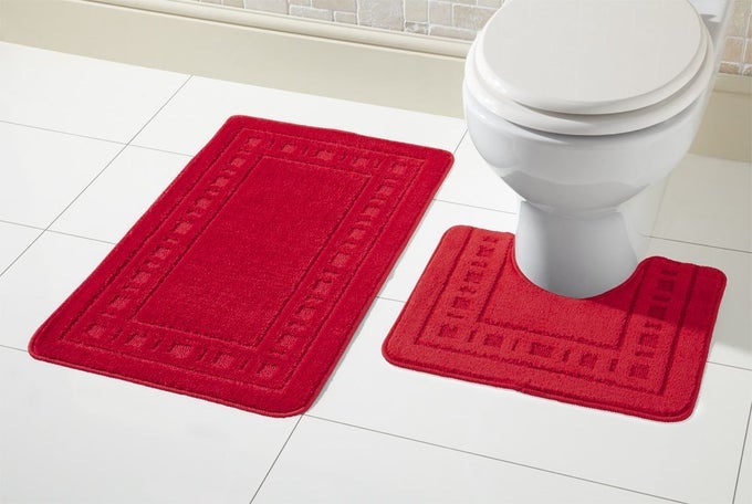 MIAMI 2 PIECE BATH MAT PEDESTAL SET NON SLIP BATHROOM SET RED