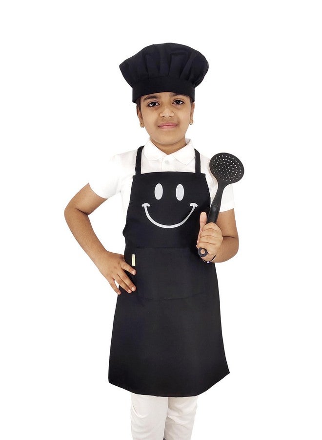 Switchon Switchon Polyester Waterproof Adjustable Kids Multi purpose Cooking Apron with a chef cap School Apron - for 6 years to 12 years Proudly made in india (Black) - Image 1
