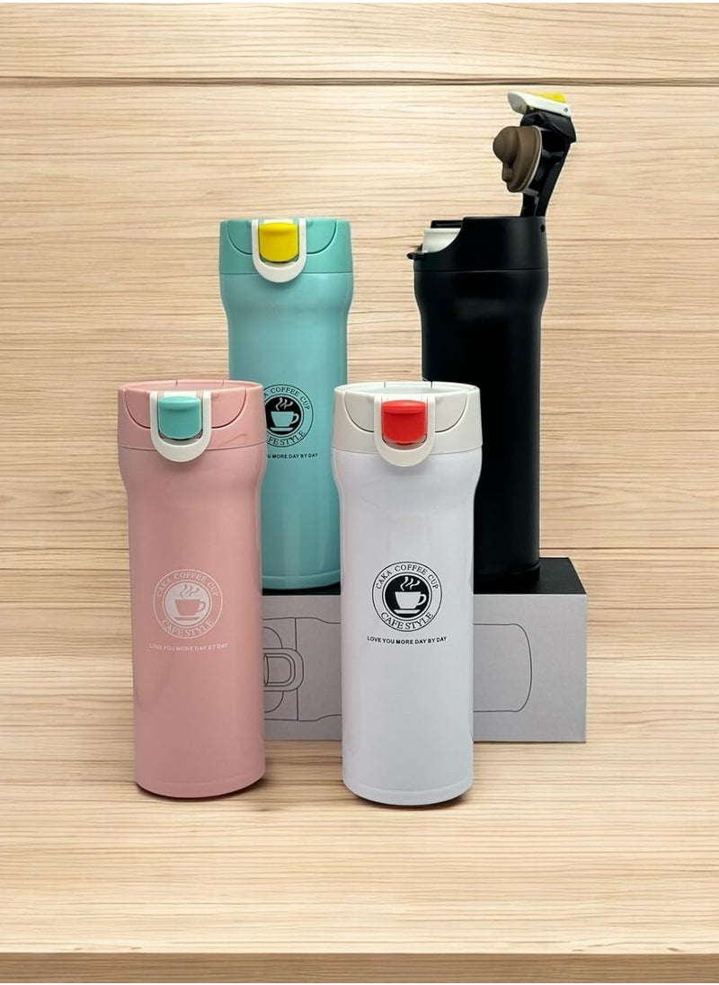 QSHOP - QSHOP® Premium Vacuum Flask,  Easy to Use One-Touch Button to Open and Close the Cup, Keeps Your Drinks Hot for Long Hours - Image 1