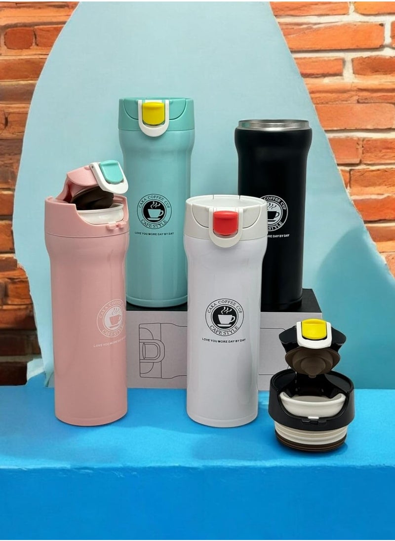 QSHOP - QSHOP® Premium Vacuum Flask,  Easy to Use One-Touch Button to Open and Close the Cup, Keeps Your Drinks Hot for Long Hours - Image 1