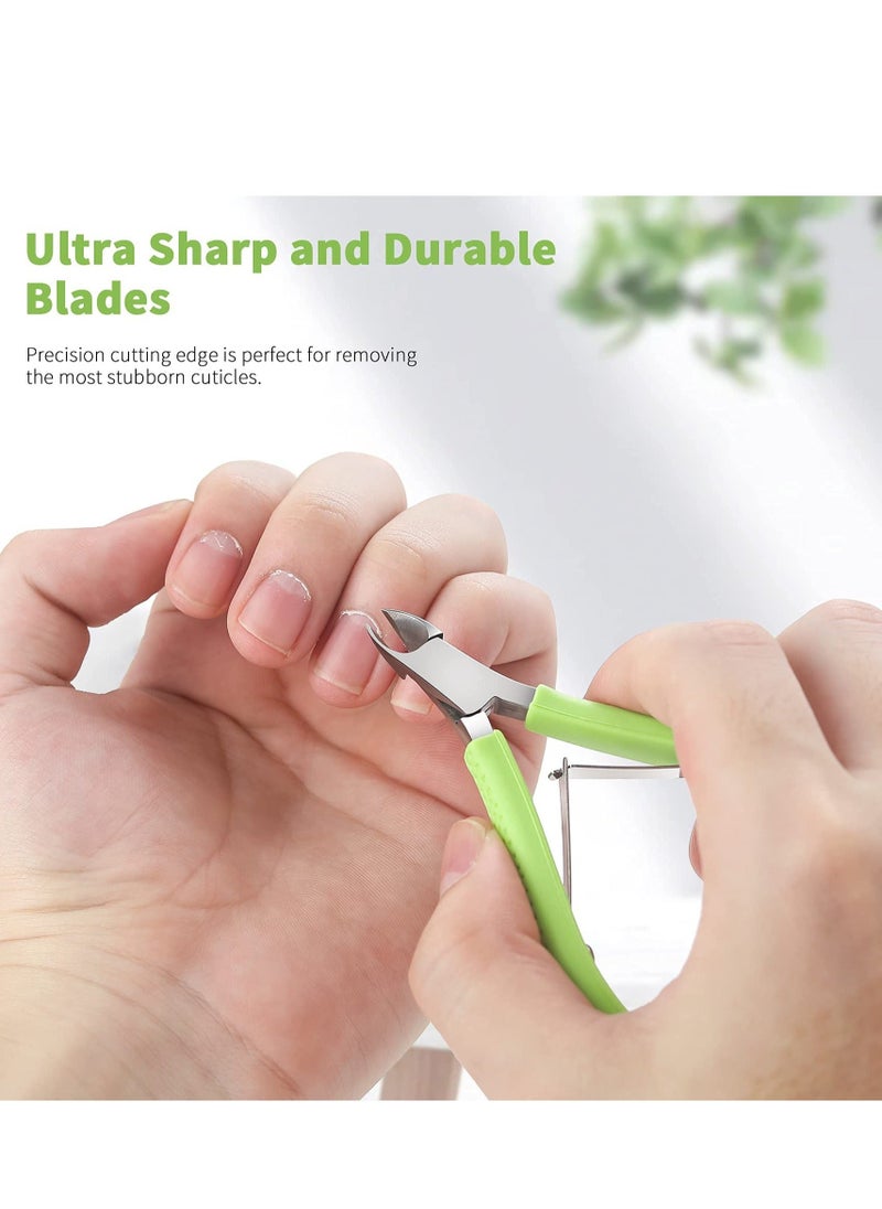 Generic - 2 Set Cuticle Trimmer, Non-slip Silicone Handle Cuticle Clipper, Professional Nail Cuticle Trimmer Tools, Full Jaw Cuticle Cutter for Nails (Green) - Image 1