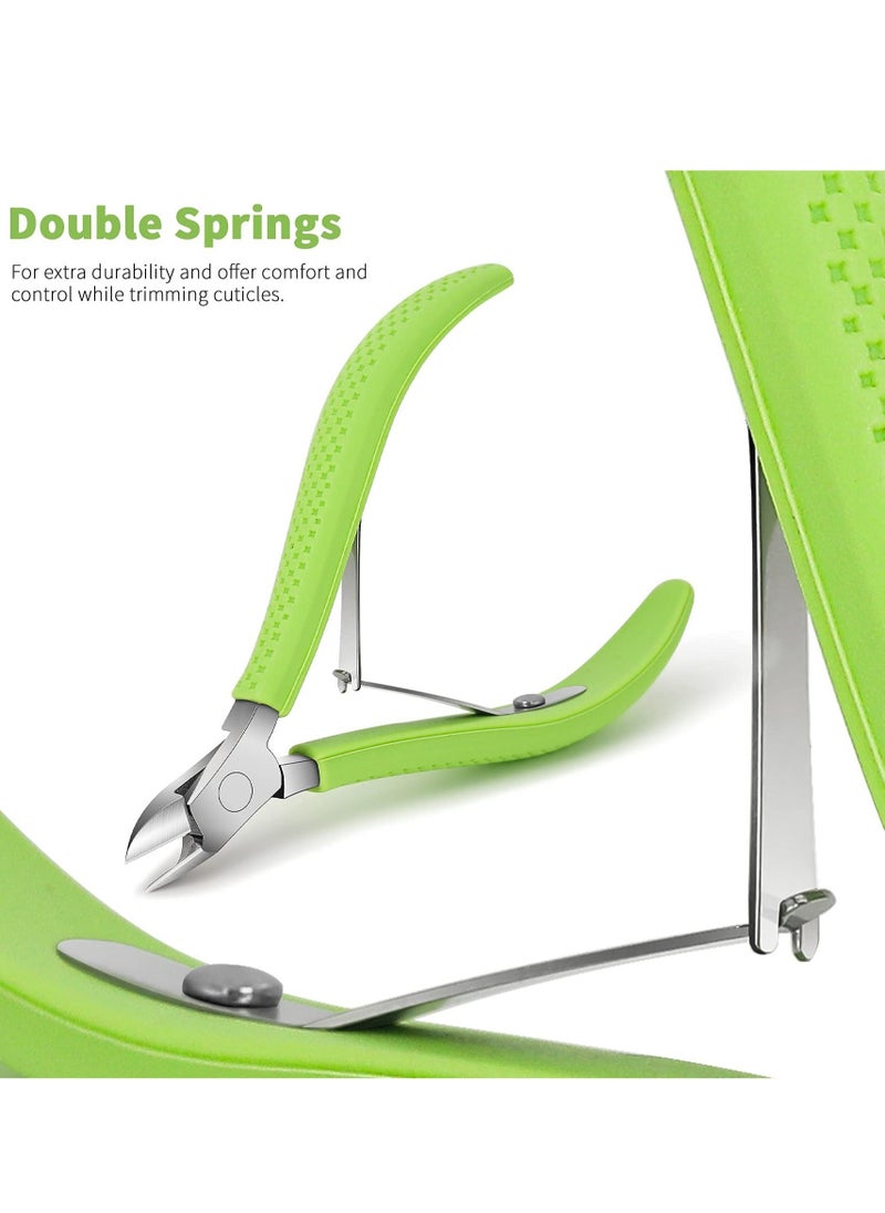 Generic - 2 Set Cuticle Trimmer, Non-slip Silicone Handle Cuticle Clipper, Professional Nail Cuticle Trimmer Tools, Full Jaw Cuticle Cutter for Nails (Green) - Image 1