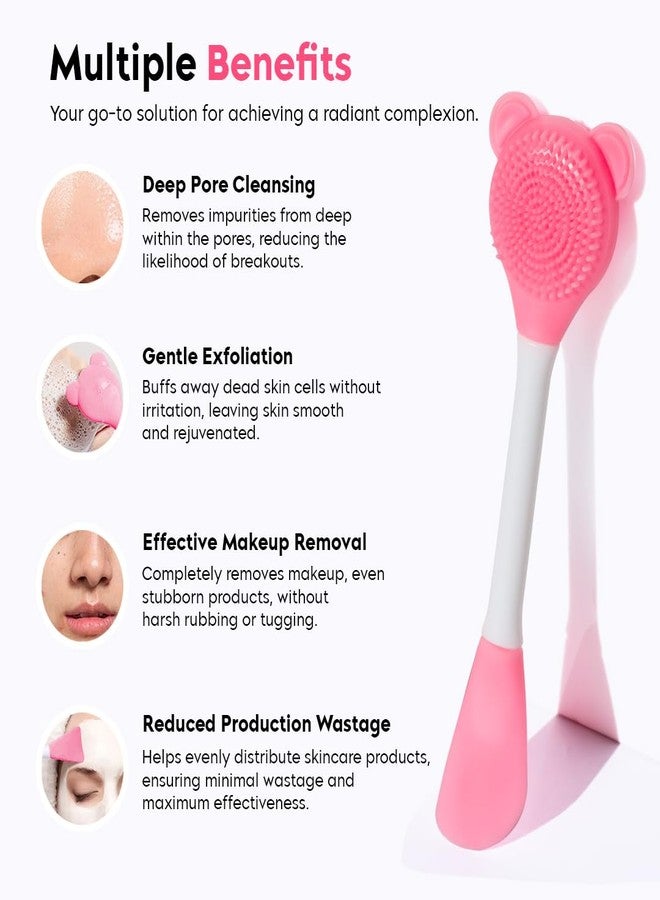Gleva Silicone Facial Cleansing Brush, Deep Pore Cleansing, Skin Exfoliator, Face Mask Applicator, Soft Silicone Bristles, Pink Bear Shape - Image 2