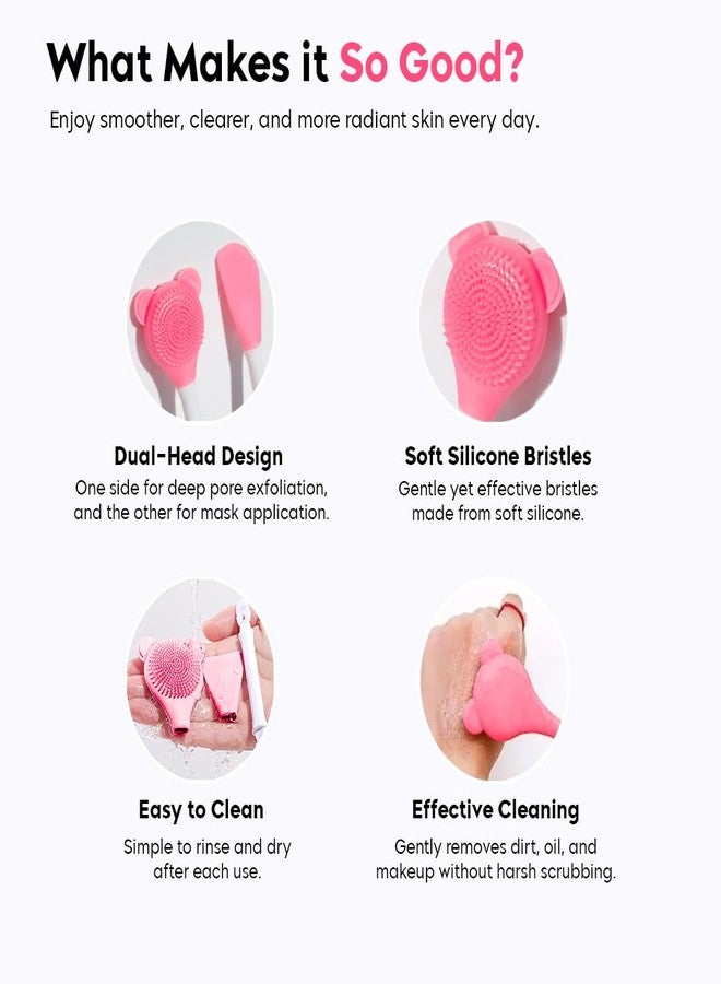 Gleva Silicone Facial Cleansing Brush, Deep Pore Cleansing, Skin Exfoliator, Face Mask Applicator, Soft Silicone Bristles, Pink Bear Shape - Image 3