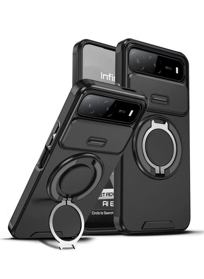 غطاء هاتف لجهاز Infinix Hot 60i 5G مع حماية غطاء الكاميرا، يدعم حامل السيارة المغناطيسي، غطاء هاتف مقاوم للصدمات مع حامل حلقة غير مرئي بزاوية 360 درجة - Image 1