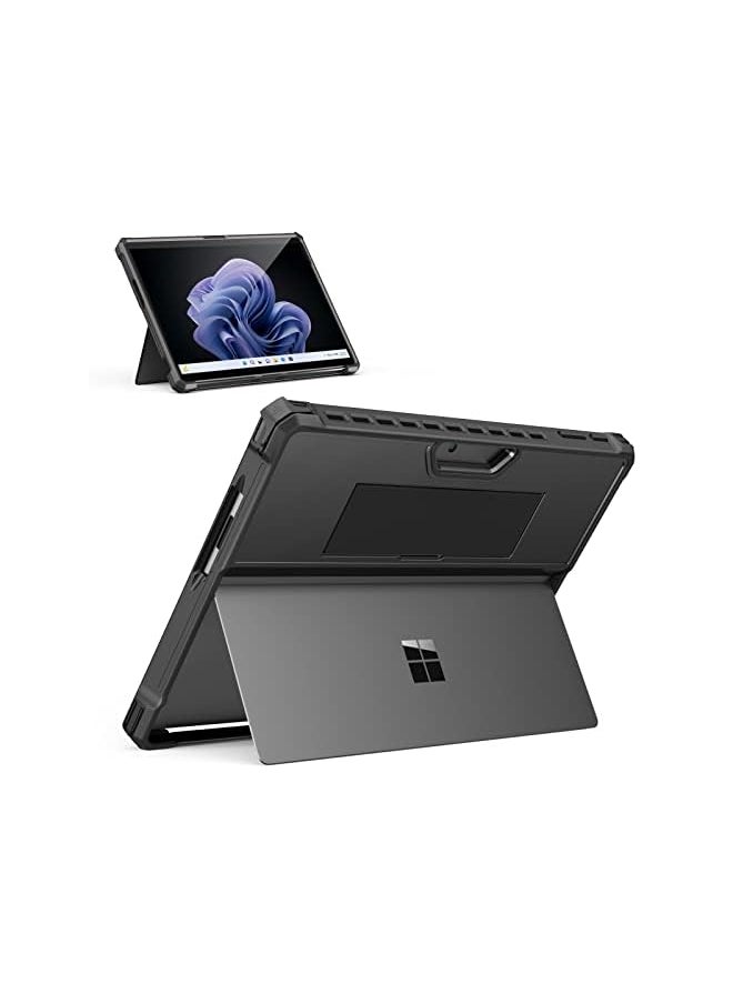 Case Compatible With Microsoft Surface Pro 9 / Pro 9 5G 13-Inch 2022 - All-In-One Protective Rugged Cover Case With Hand Strap & Compatible With Type Cover Keyboard Fit Surface Pro 9, Black