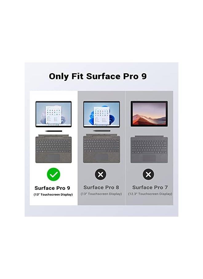 Case Compatible With Microsoft Surface Pro 9 / Pro 9 5G 13-Inch 2022 - All-In-One Protective Rugged Cover Case With Hand Strap & Compatible With Type Cover Keyboard Fit Surface Pro 9, Black