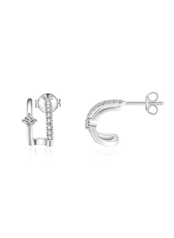 IMOLOVE Huggie earrings for women Ear Cuff Moissanite Stud Earrings Hypoallergenic Earrings for Women Sterling Silver with 18K White Gold Plated Earrings, Medium, Gemstone Sterling Silver, Created - Image 1