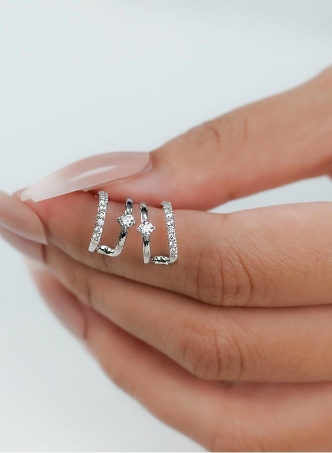 IMOLOVE Huggie earrings for women Ear Cuff Moissanite Stud Earrings Hypoallergenic Earrings for Women Sterling Silver with 18K White Gold Plated Earrings, Medium, Gemstone Sterling Silver, Created - Image 3