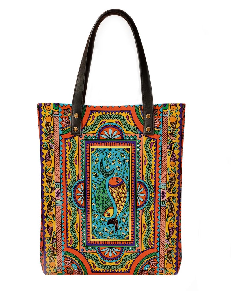 Kalankit Classic Tote Bag For Women | Canvas Printed Totes For Women | Aesthetic Shoulder College Bag For Girls | Vegan Leather Lightweight Everyday Bag | Gift for Woman | Multicolour Mandala - Image 1