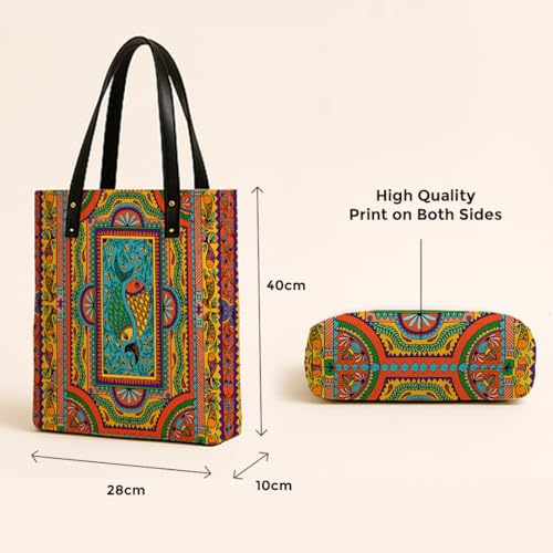 Kalankit Classic Tote Bag For Women | Canvas Printed Totes For Women | Aesthetic Shoulder College Bag For Girls | Vegan Leather Lightweight Everyday Bag | Gift for Woman | Multicolour Mandala - Image 4