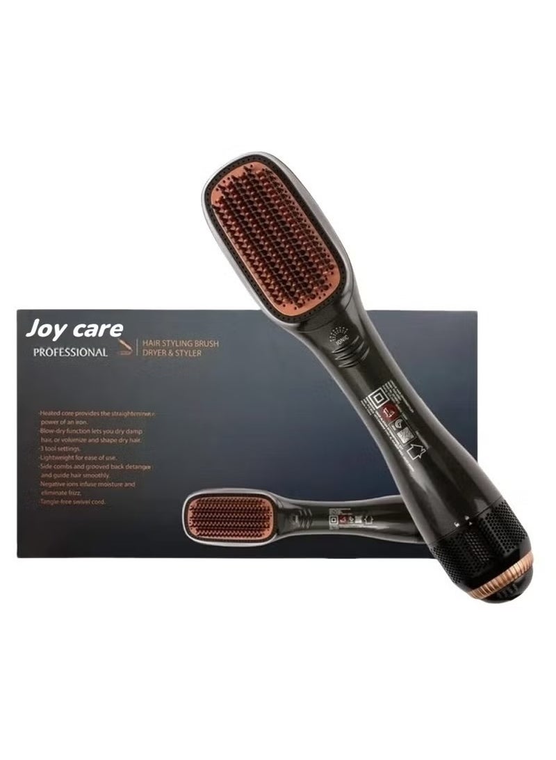 JOY CARE 2-In-1 Ceramic Hair Dryer And Styler For Smooth, Frizz-Free Styling | Hot Air Brush With Ionic Technology For Fast Drying & Straightening | Lightweight Ergonomic Design | Multiple Heat Settings | Black/Beige | Ideal For All Hair Types - Image 1