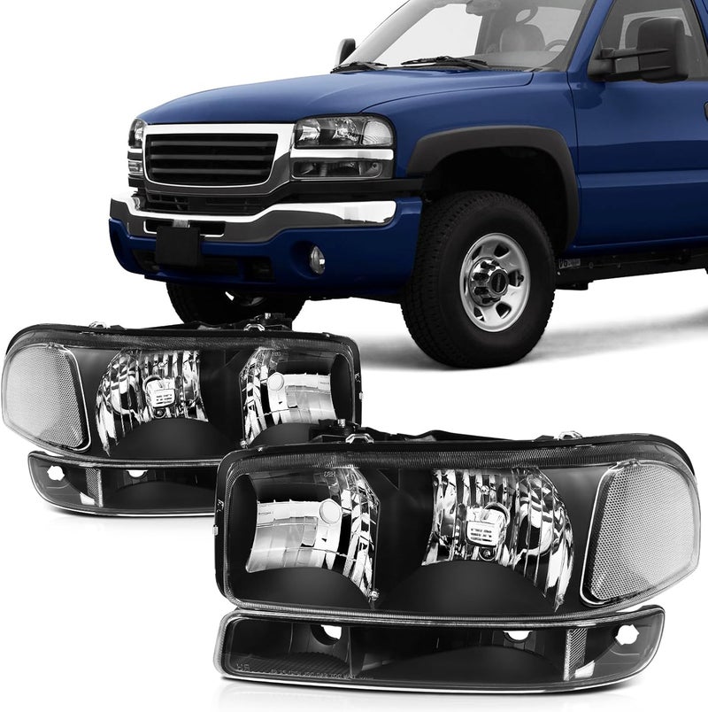 SCITOO Black Headlight Assembly for GMC Sierra 1500 2500 3500 & Yukon 1999-2006 - Image 1