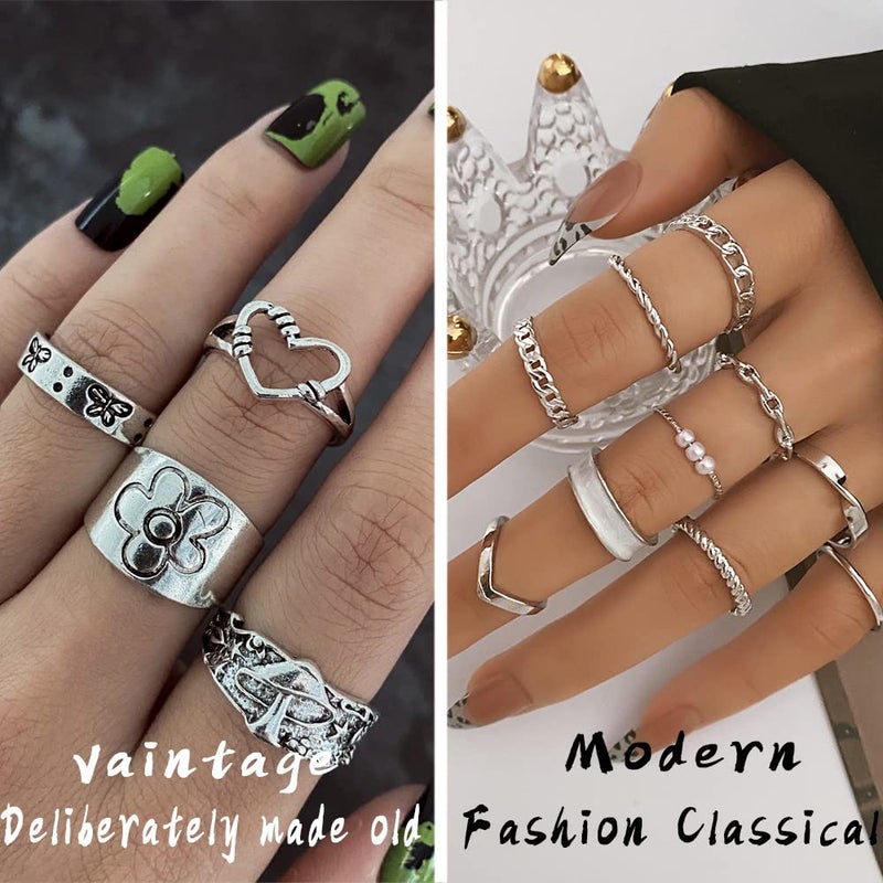 IFKM 36 Piece Silver Plated Jewelry Set - 3 Necklaces, 12 Bracelets, 7 Ear Cuffs, 14 Knuckle Rings for Women - Valentine, Anniversary, Birthday Gifts - Image 5