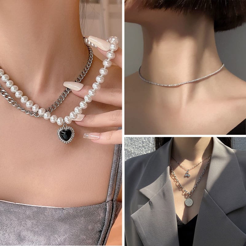 IFKM 36 Piece Silver Plated Jewelry Set - 3 Necklaces, 12 Bracelets, 7 Ear Cuffs, 14 Knuckle Rings for Women - Valentine, Anniversary, Birthday Gifts - Image 3