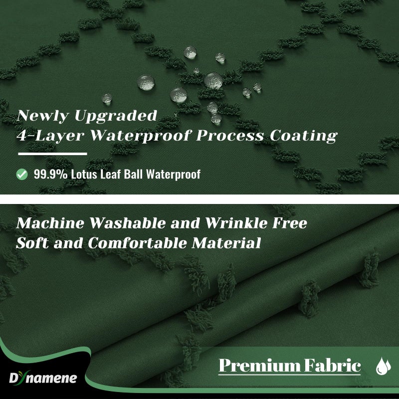 Dynamene Dark Green Fabric Shower Curtain  Boho Tufted Geometric Striped Tassel Shower Curtain for Bathroom  Shabby Chic Textured Farmhouse Waterproof Cloth Shower Curtain Set  Wrinkle Free  72x72 - Image 2