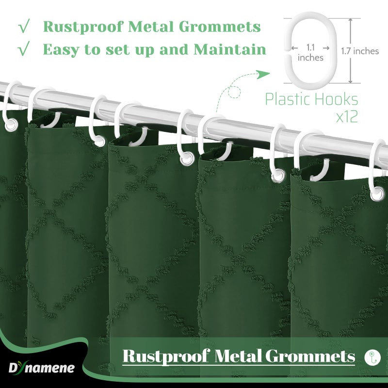 Dynamene Dark Green Fabric Shower Curtain  Boho Tufted Geometric Striped Tassel Shower Curtain for Bathroom  Shabby Chic Textured Farmhouse Waterproof Cloth Shower Curtain Set  Wrinkle Free  72x72 - Image 4