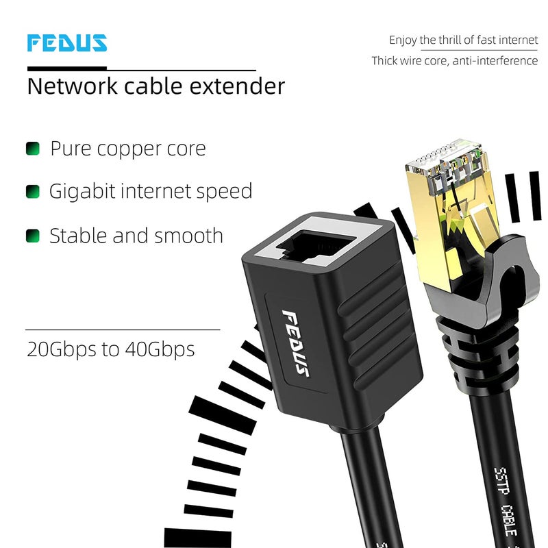 FEDUS كابل تمديد إيثرنت FEDUS Cat8 بطول 1.5 متر RJ45 معزول ذكر إلى أنثى، كابل موسع LAN، يدعم معايير Cat7 / Cat6 / Cat5e / Cat5 بسرعة عالية 40Gbps و 2000MHz SFTP كابل باتش LAN - Image 5