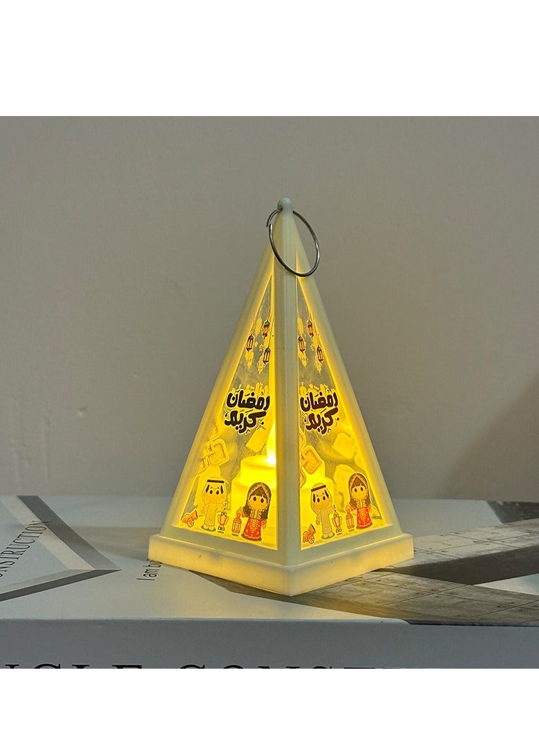 مصباح شمعة LED على شكل هرم، زينة رمضان والعيد، فانوس شرق أوسطي، مثالي لأجواء احتفالية، مضاء بالقمر والشخصيات التقليدية، 7×7×13.5 سم - Image 1