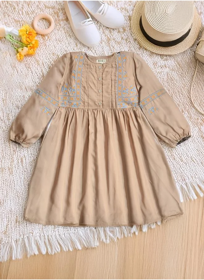 BELLA MODA Bella Moda Embroidered Balloon Sleeves Knee-Length Dress