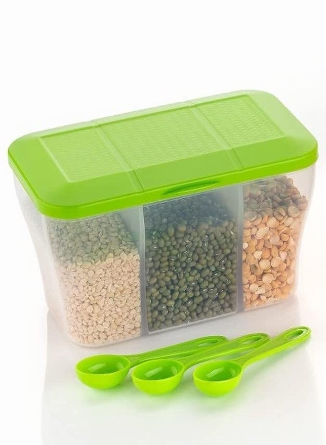 HAPPI Multipurpose Plastic 3 In 1 Masala Box for Kitchen, Spice Boxes for Kitchen, Transparent Storage Containers Airtight Grocery,Cereal,Dry Fruits Dabba 1100 Ml with 3 Spoons(Green) - Image 1