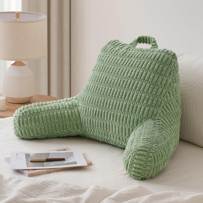 Blissful Diary Reading Pillow, Backrest Pillow with Shredded Memory Foam for Adult & Children, Designed for Bed and Couch Sitting Up, Includes Arms, Pockets and Washable Cover, Sage Green - Image 1