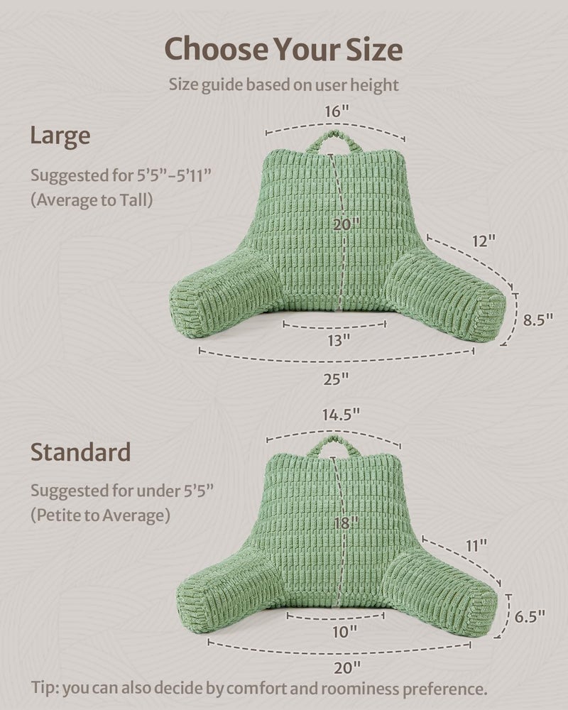 Blissful Diary Reading Pillow, Backrest Pillow with Shredded Memory Foam for Adult & Children, Designed for Bed and Couch Sitting Up, Includes Arms, Pockets and Washable Cover, Sage Green - Image 4