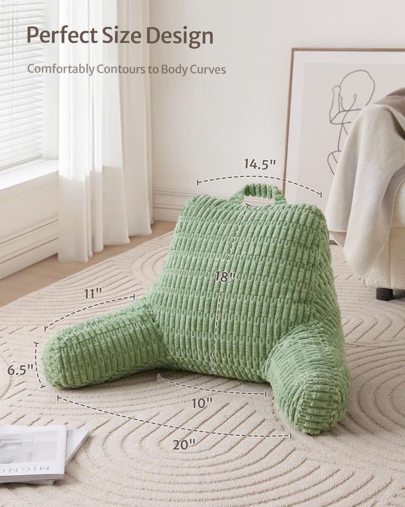 Blissful Diary Reading Pillow, Backrest Pillow with Shredded Memory Foam for Adult & Children, Designed for Bed and Couch Sitting Up, Includes Arms, Pockets and Washable Cover, Sage Green - Image 3