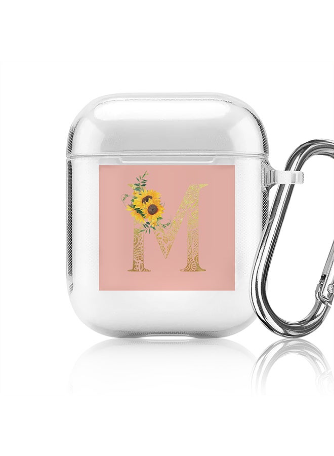 Stylizedd Classic Clear printed Case for Apple Airpods 2 / 1 Soft TPU Gel Thin Transparent Flexible Cover - Custom Monogram Initial Letter Mandala Floral Pattern Alphabet - M (Rose Pink ) - Image 1