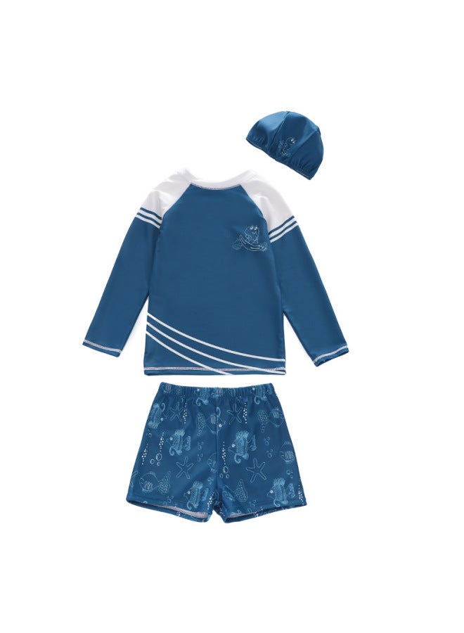 Ins Children's Suit Split Long Sleeve Swimsuit 2023 Boys' Small Medium Large Children's Large Boxer Swimwear Wholesale-Color:D2420-10MZ Blue Ocean Dinosaur (Swimming Trunks Full Lining)- - Image 1