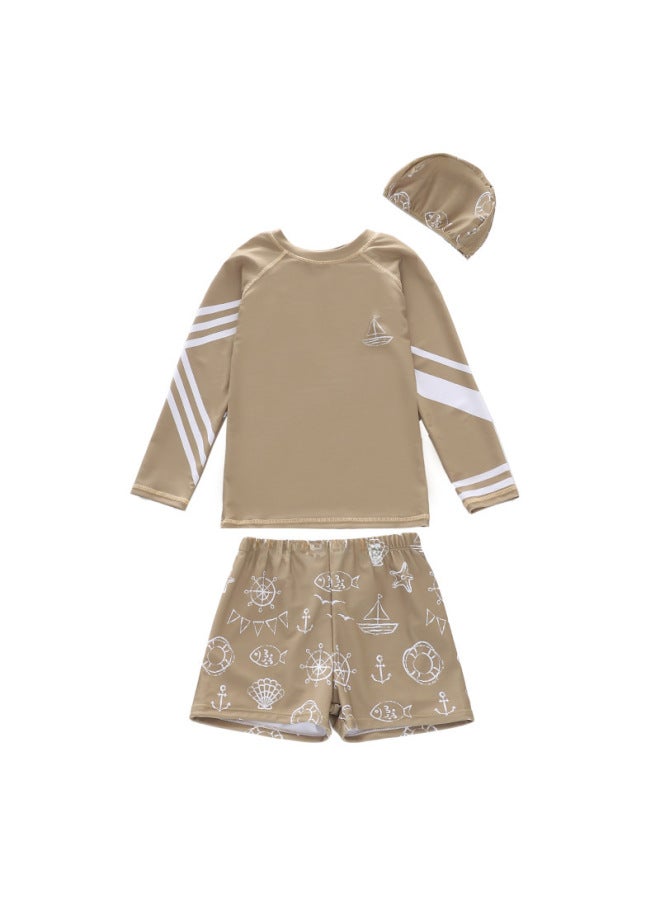 Ins Children's Suit Split Long Sleeve Swimsuit 2023 Boys' Small Medium Large Children's Large Boxer Swimwear Wholesale-Color:D2420-10MZ Blue Ocean Dinosaur (Swimming Trunks Full Lining)- - Image 5