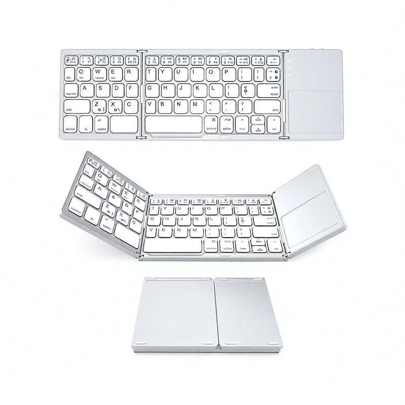 Wireless BT Keyboard Mini Folding Keyboard Portable Ultra Slim BT Keyboard with Touchpad for Windows/Android/iOS Silver - Image 1