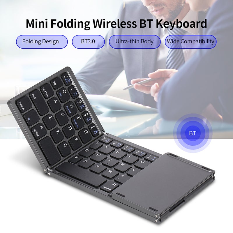 Wireless BT Keyboard Mini Folding Keyboard Portable Ultra Slim BT Keyboard with Touchpad for Windows/Android/iOS Silver - Image 4