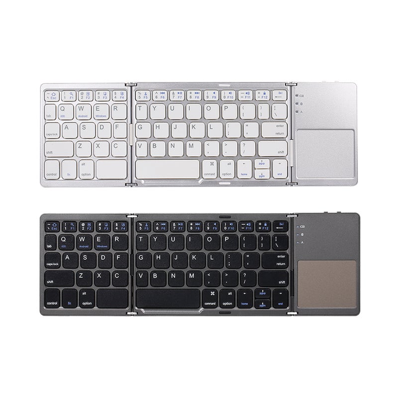 Wireless BT Keyboard Mini Folding Keyboard Portable Ultra Slim BT Keyboard with Touchpad for Windows/Android/iOS Silver - Image 5