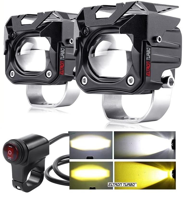 ELTRON TURBO High Bright Fog Light Laser LED DC Power 12V-24Volts 160Watts Imported 1 Year Warranty Waterproof Universal For All Motorcycles,Bike,Car, Scooties White & Yellow Beam (Pack Of 2 + Switch) - Image 1