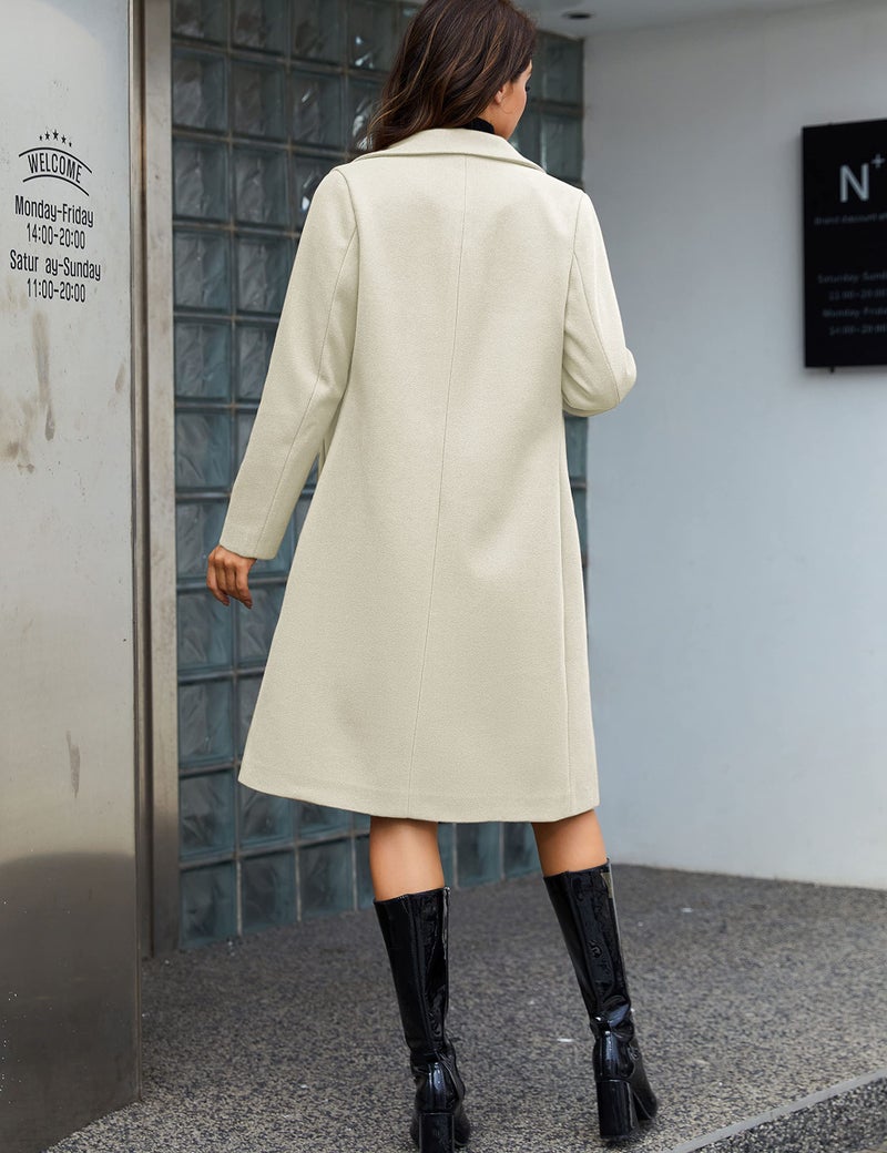 Tanming Women's Notch Lapel Double Breasted Wool Blend Mid Long Pea Trench Coat (Beige-L) - Image 4