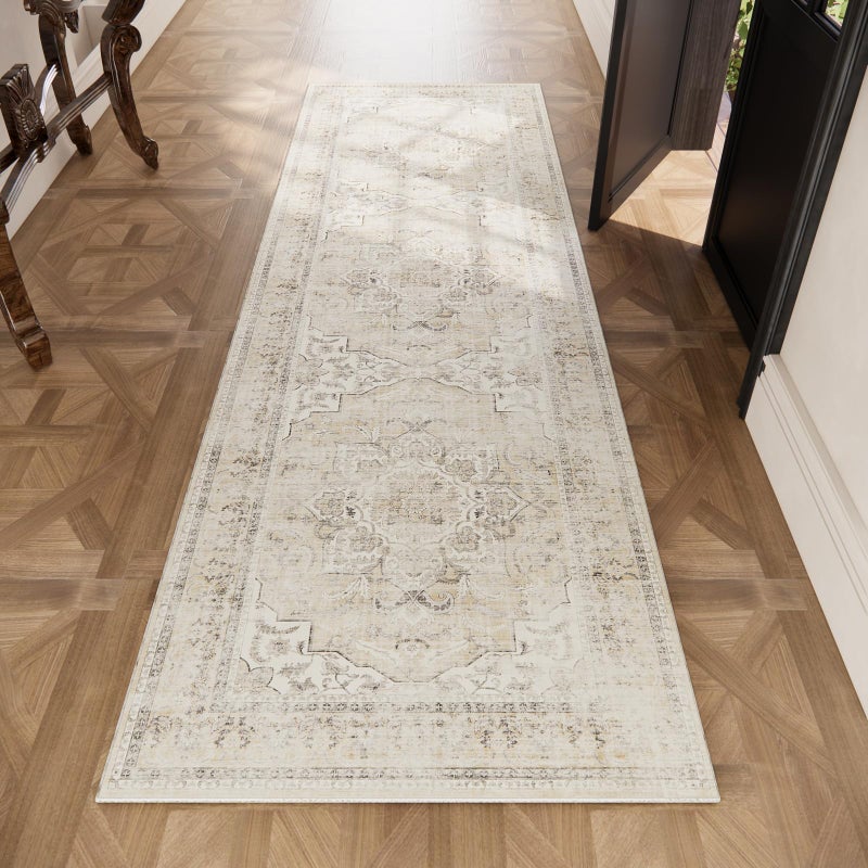 palohom Machine Washable Runners Rug for Hallway: 2'6"x8' Kitchen Runner Rugs with Rubber Backing Non Slip Low Pile Soft Faux Wool Boho Floor Rug Carpet Runners for Hallways Entryway Bedroom Kitchen Farmhouse - Image 5
