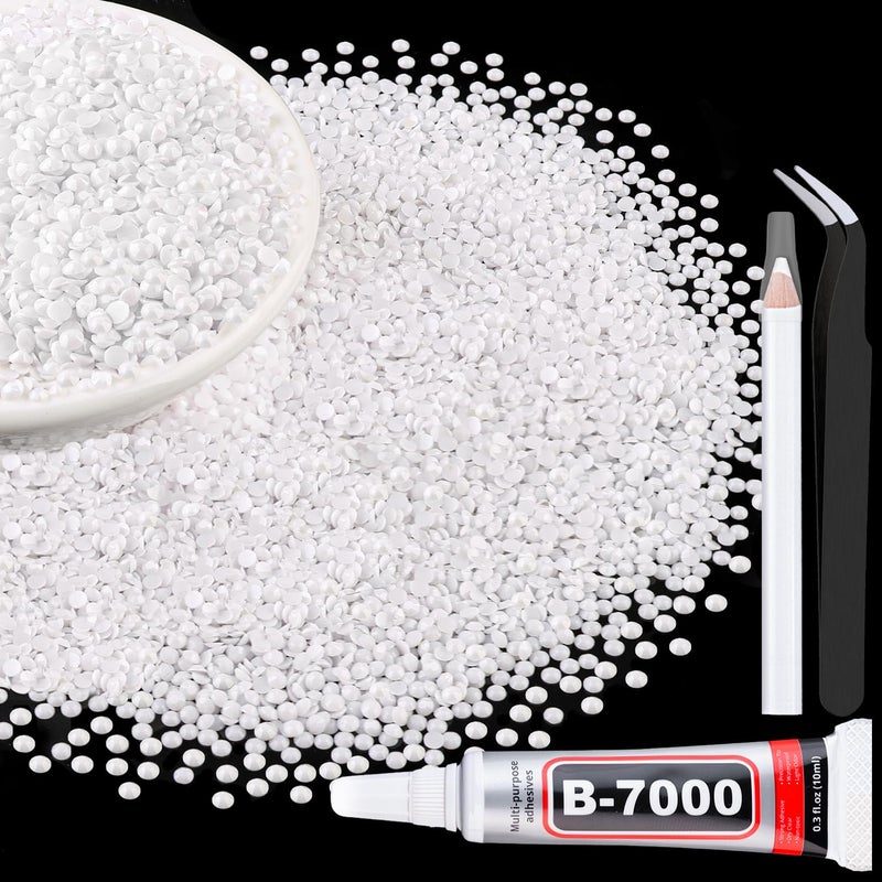 TINKRSTUFF 6000Pcs 3mm Resin Jelly Rhinestones with 1Pcs 10ml B7000 Jewelry Glue for Crafting, White Flatback Gems, Bedazzling Crystal Bulk for DIY Crafts Clothing Tumblers Shoes Nail Art Fabric - Image 1