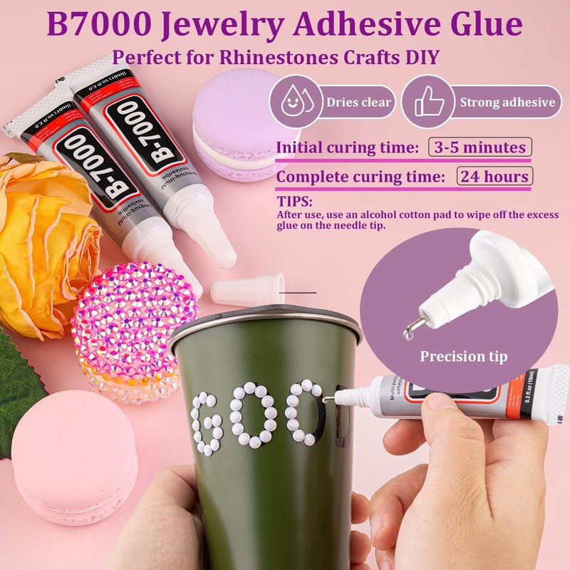TINKRSTUFF 6000Pcs 3mm Resin Jelly Rhinestones with 1Pcs 10ml B7000 Jewelry Glue for Crafting, White Flatback Gems, Bedazzling Crystal Bulk for DIY Crafts Clothing Tumblers Shoes Nail Art Fabric - Image 5