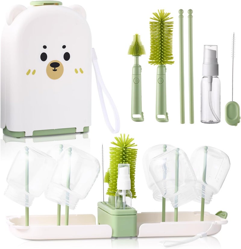 Hranio Baby Bottle Cleaner Brush Set Bottle Cleaner Brush Set Portable Bottle Cleaning Kit Set Silicone Brush Nipple Brush Straw Brush Dispense Detergent Dispenser Drying Rack  6 in 1 - Image 1