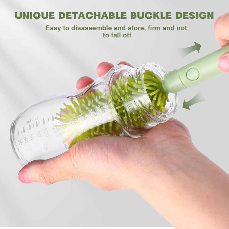 Hranio Baby Bottle Cleaner Brush Set Bottle Cleaner Brush Set Portable Bottle Cleaning Kit Set Silicone Brush Nipple Brush Straw Brush Dispense Detergent Dispenser Drying Rack  6 in 1 - Image 4