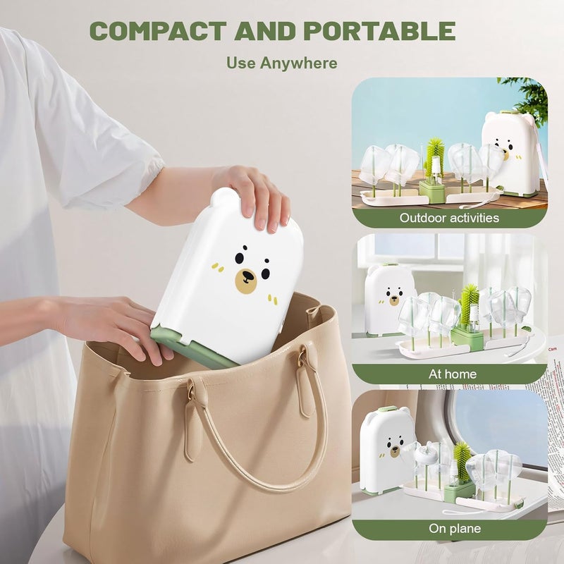 Hranio Baby Bottle Cleaner Brush Set Bottle Cleaner Brush Set Portable Bottle Cleaning Kit Set Silicone Brush Nipple Brush Straw Brush Dispense Detergent Dispenser Drying Rack  6 in 1 - Image 5