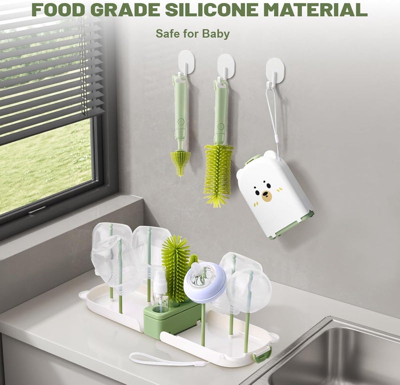 Hranio Baby Bottle Cleaner Brush Set Bottle Cleaner Brush Set Portable Bottle Cleaning Kit Set Silicone Brush Nipple Brush Straw Brush Dispense Detergent Dispenser Drying Rack  6 in 1 - Image 2