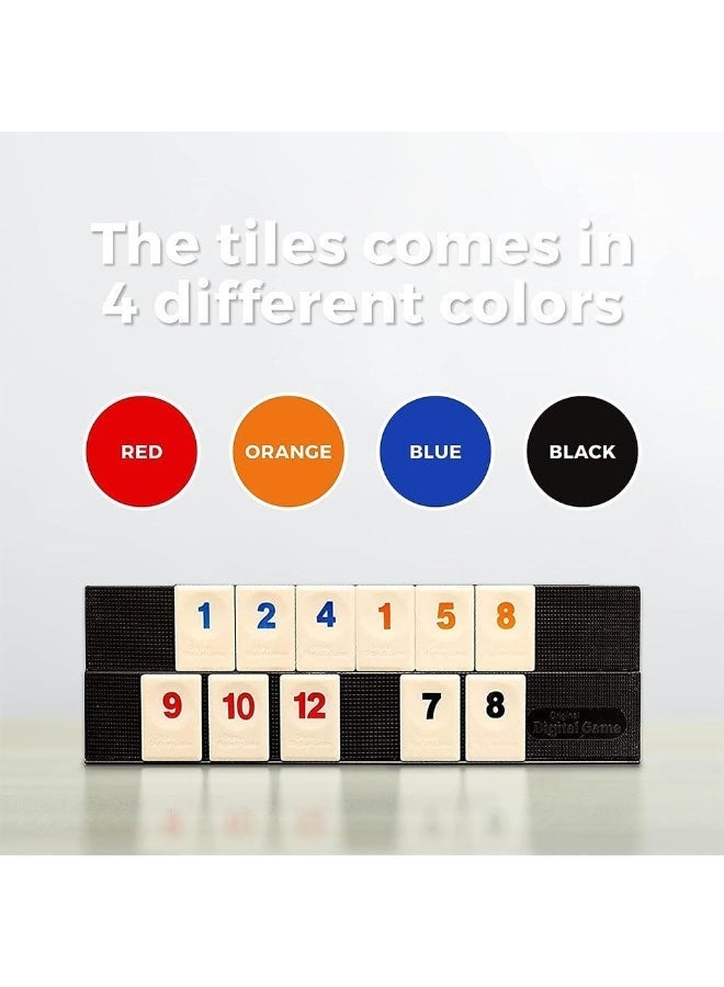 JZS The Classic Rummy Tile Game -Kids Puzzle Toys Logic Game Parent Child Games，More Tiles and More Players with 106 Tokens, 4 Holders and Travel Bag，Travel Game for 2-4 People,Simple and Easy to Operate, Convenient to Organize and Store - Image 5