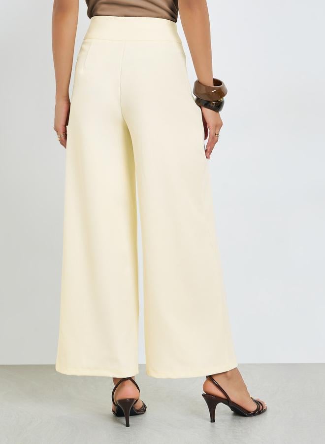 Styli Cream Wide Leg Pants with Extended Waistband - Image 4