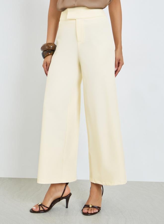 Styli Cream Wide Leg Pants with Extended Waistband - Image 2